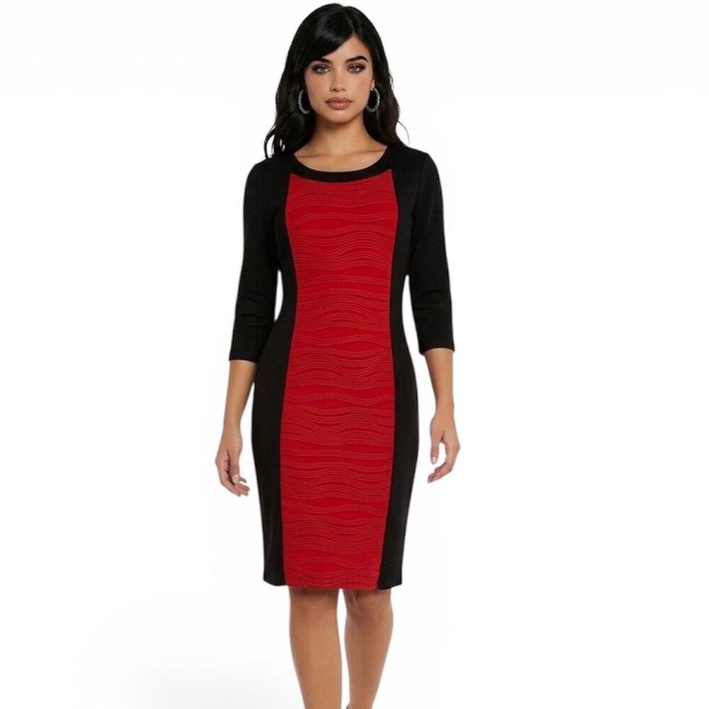 Vintage Dress Barn Women's Black Red Sheath dress 3/4 sleeves Knit Size 6 Dress